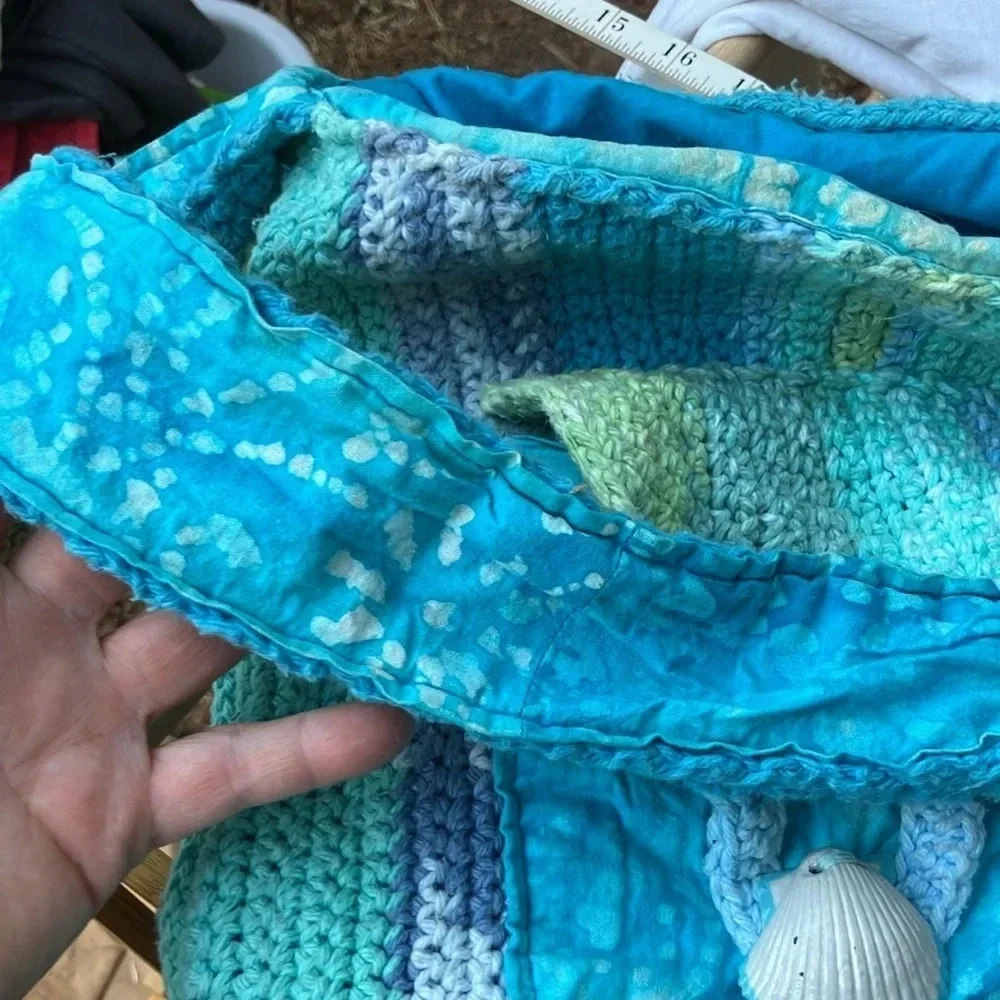 Handmade crochet bag with shell pocket and batik beautiful colors